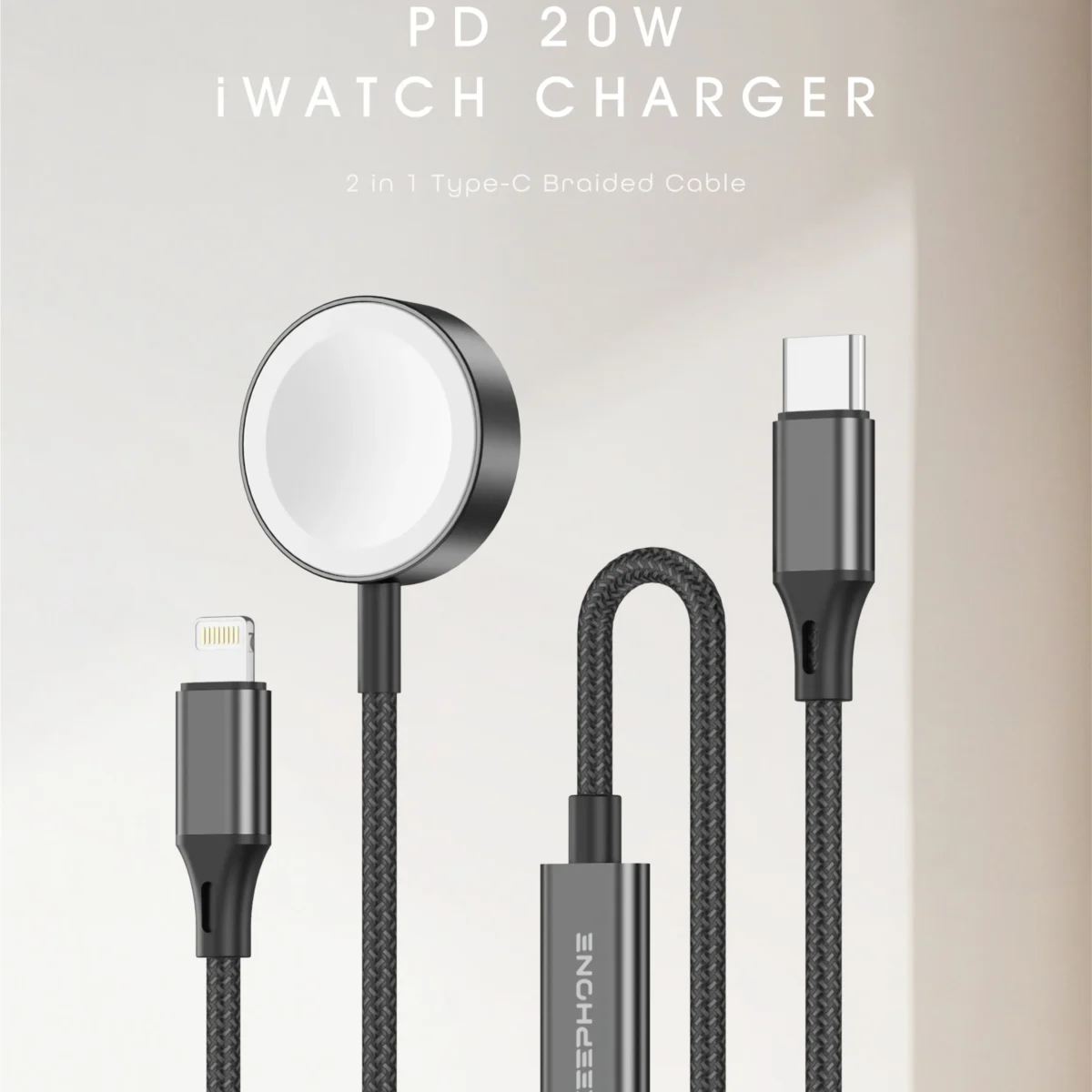 Cargador iWatch Trenzado 2 en 1 20W 1.2MT KEEPHONE - Image 2